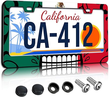 Mexico Flag Sugar Skull License Plate Frames Novely License Plate Holder for Car Decor Parts Personalized Stainless Steel License Plate Cover for Standard License Plate Holder 12x6 Inch - sugar skull plates set