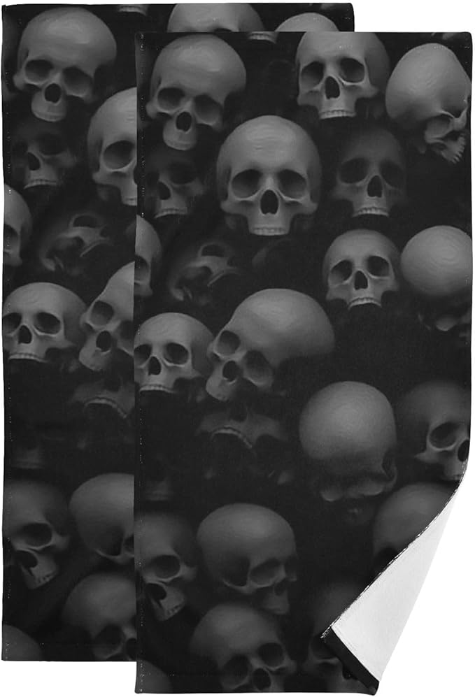 Black Gray Skull Pattern Bath Hand Towels Set of 2 Grey Black Skulls Head Skeleton Soft Absorbent Kitchen Dish Towel Darkness Decorative Hand Towels for Bathroom Guest Shower Face Hair Gym 14"x28" - sugar skull beach towel