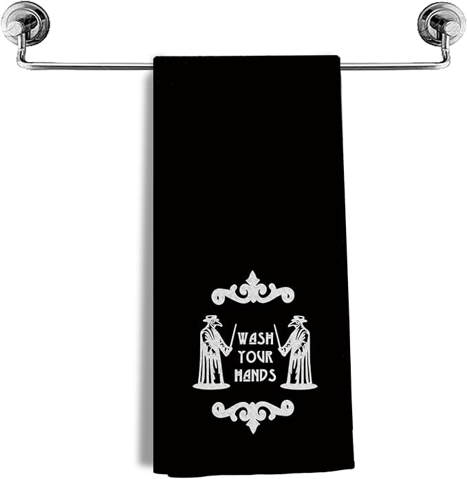 Halloween Hand Towels, Gothic Horror Bathroom Decor, Skull Pattern, Black, Polyester Waffle Weave, 24x16 Inch - sugar skull beach towel