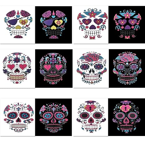 Day of the Dead Face Temporary Tattoos,8 Sheets Glow in The Dark Sugar Skull Halloween Face Tattoo Stickers Mexican Fiesta Fake Luminous Tattoo Sticker,for Halloween Cinco De Mayo Party Face Decor - sugar skull temporary tattoo