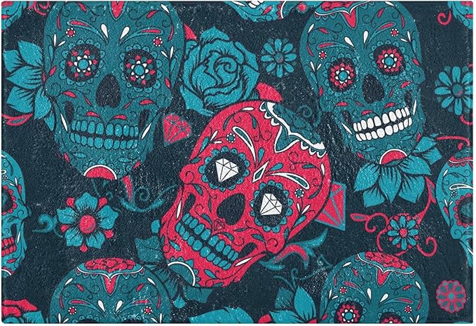 ALAZA Sugar Skull Mexican Day of Dead Bath Mat for Bathroom Rugs Rectangle Carpet for Shower, Fluffy Absorbent & Machine Washable - sugar skull area rug