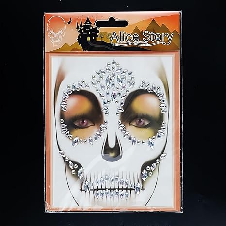 Day of The Dead Face Rhinestones for Makeup Stick on Skull Halloween Face Jewel Tattoos Glitter White Rhinestone Tattoo Stickers for Crystals Face Stickers Eyes Face Temporary Tattoos 1 Pack - sugar skull makeup kit