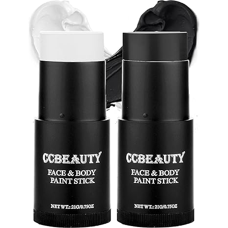 CCBeauty White Black Face Body Paint Stick, Oil Based Cream Blendable Foundation for Clown Skeleton Vampire Skull Joker Mime Cosplay Special Effects Costume , SFX Makeup For Halloween Party - sugar skull makeup kit