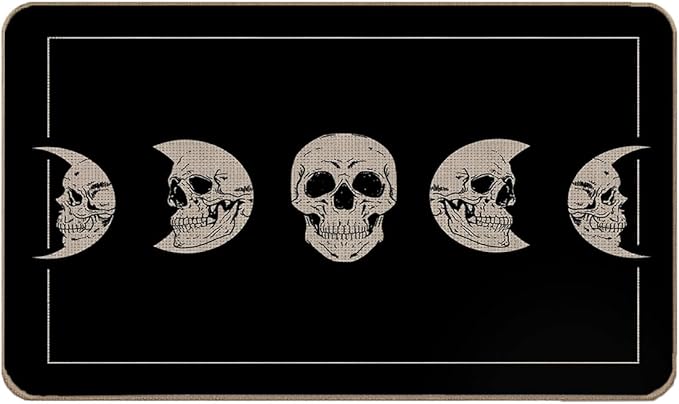 Halloween Skull Moon Phase Door Mat - Skeleton Entrance Floor Mat, 17"X30" - sugar skull floor mat