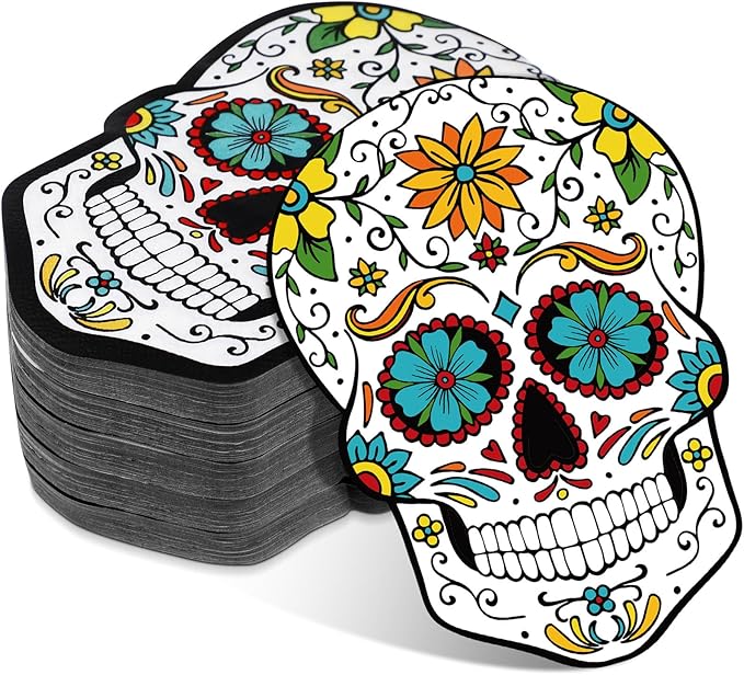 Honoson Cocktail Guest Napkins Paper Disposable Beverage Dinner Napkins Hand Towel for Holiday Birthday Party Supplies Favors Table Decoration(100 Pcs,Day of the Dead) - sugar skull plates set