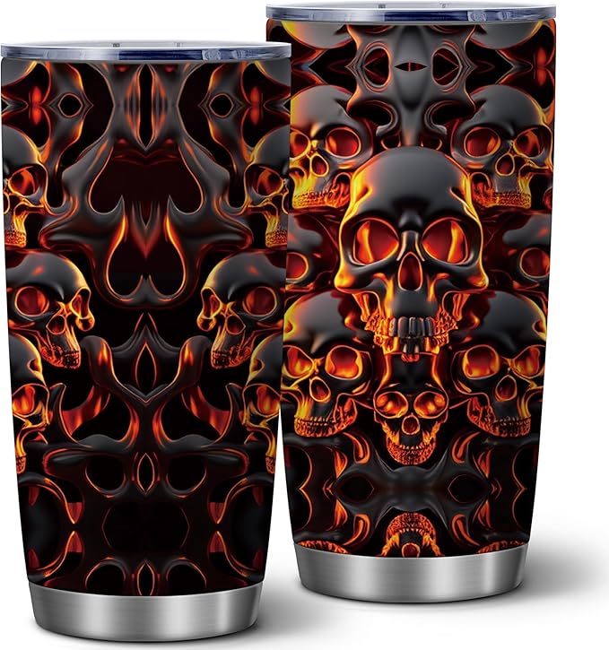 Melted Skull Halloween Tumbler, 20oz Gothic Insulated Stainless Steel Travel Mug with Lid, Double Wall Coffee Cup, Funny Spooky Gift for Women, Men, Friends, Dad,Halloween,Birthday, 1 Pcs - sugar skull coffee cup