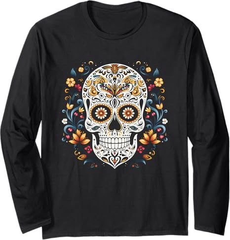 Floral Sugar Skull Flower Store - sugar skull long sleeve shirt mens