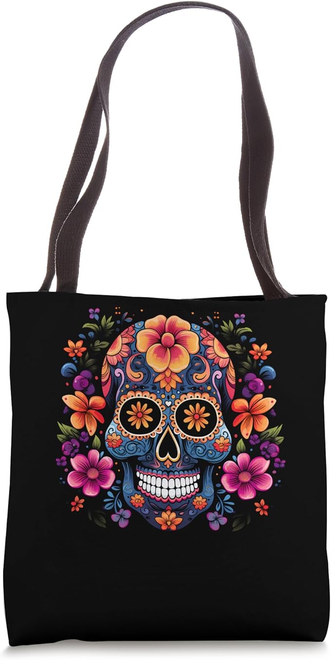 Day Of The Dead Flower Sugar Skull Dia de Los Muertos Tote Bag - sugar skull handbags for sale