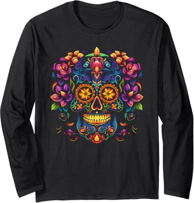 Floral Sugar Skull Flower Store - sugar skull long sleeve shirt mens
