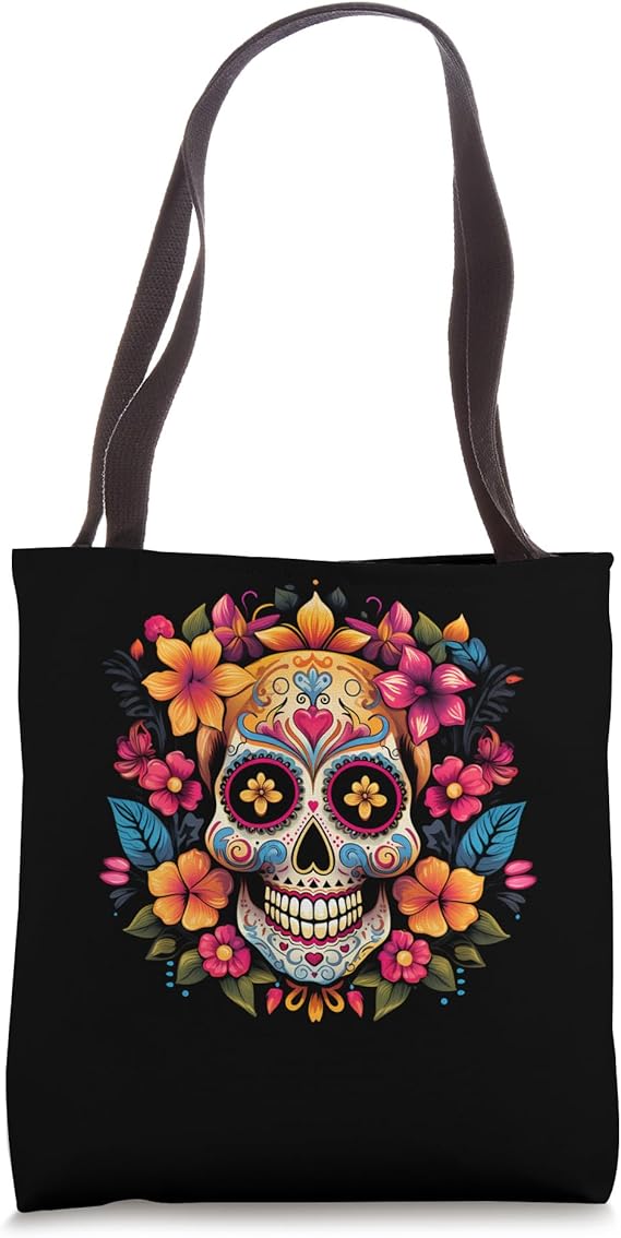 Floral Sugar Skull Tote Bag - sugar skull handbags for sale