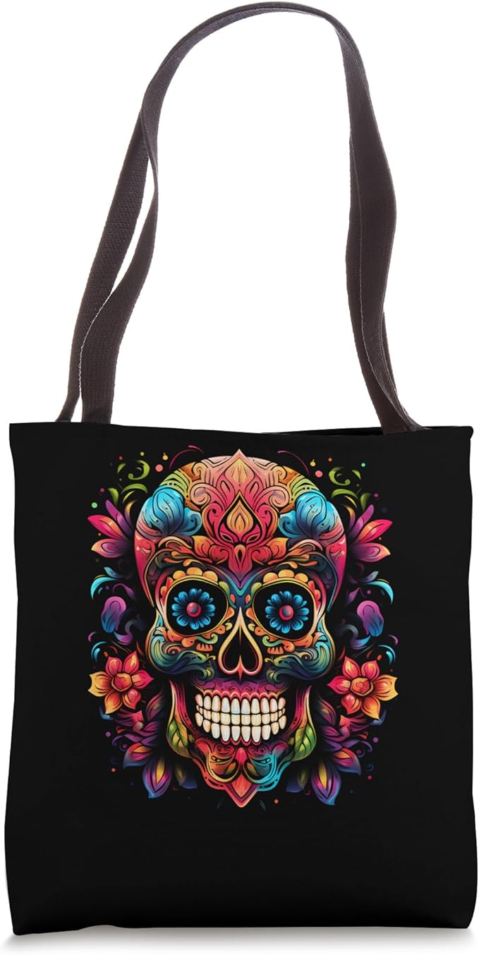 Sugar Skull With Flowers For Mexican Holidays Tote Bag - sugar skull handbags for sale
