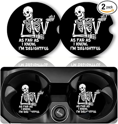 Car Coasters for Cup Holders，2.75" Anti Slip Rubber Mat with A Finger Notch, 2 Pack Car Cup Holder Coasters for Car Interior Accessories for Women Men Skull Skeleton - sugar skull car floor mats