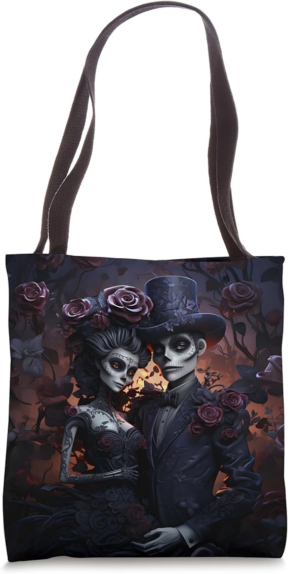 Day of the Dead Goth Couple Sugar Skull La Catrina Tote Bag - canvas sugar skull tote bag