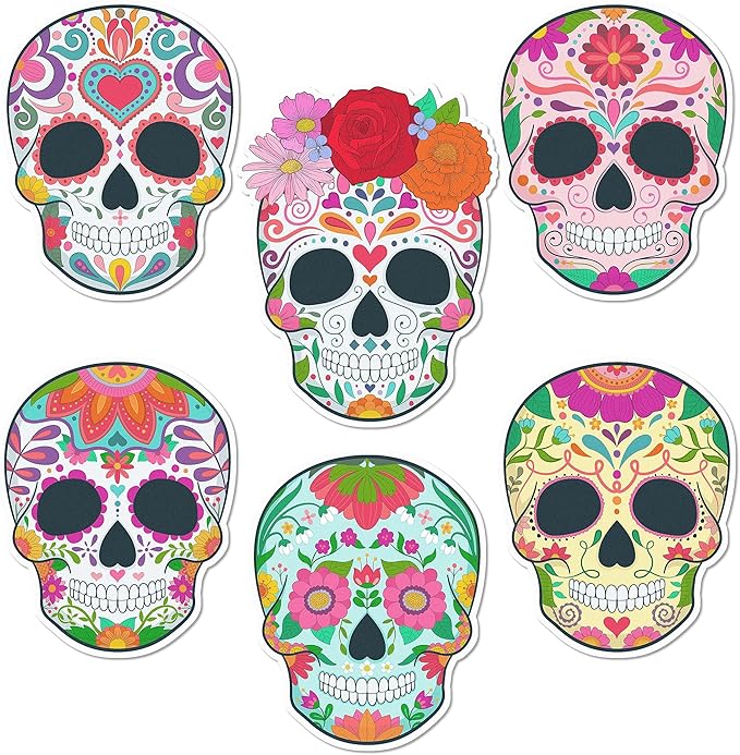 Sugar Skulls Toppers - Colorful Halloween Sprinkles Toppers For Decorating Cake, Cupcake, Cookie, Ice Cream & Candy Treats - sugar skull christmas decorations