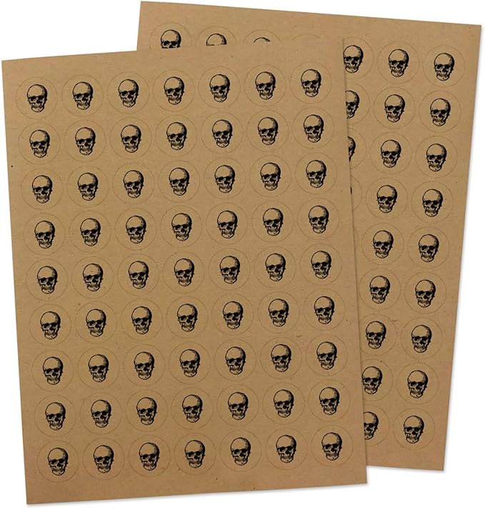 Black Skull Stickers - 126 Seals Pack - Perfect for Halloween Cards, Goody Bags, Party Invitations - sugar skull vinyl sticker