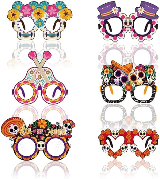 Dia De Los Muertos Eyeglasses Cinco de Mayo Paper Glasses Mexican Sugar Skull Day of The Dead Altar Decoration for Fiesta Mexican Party - sugar skull wine glass
