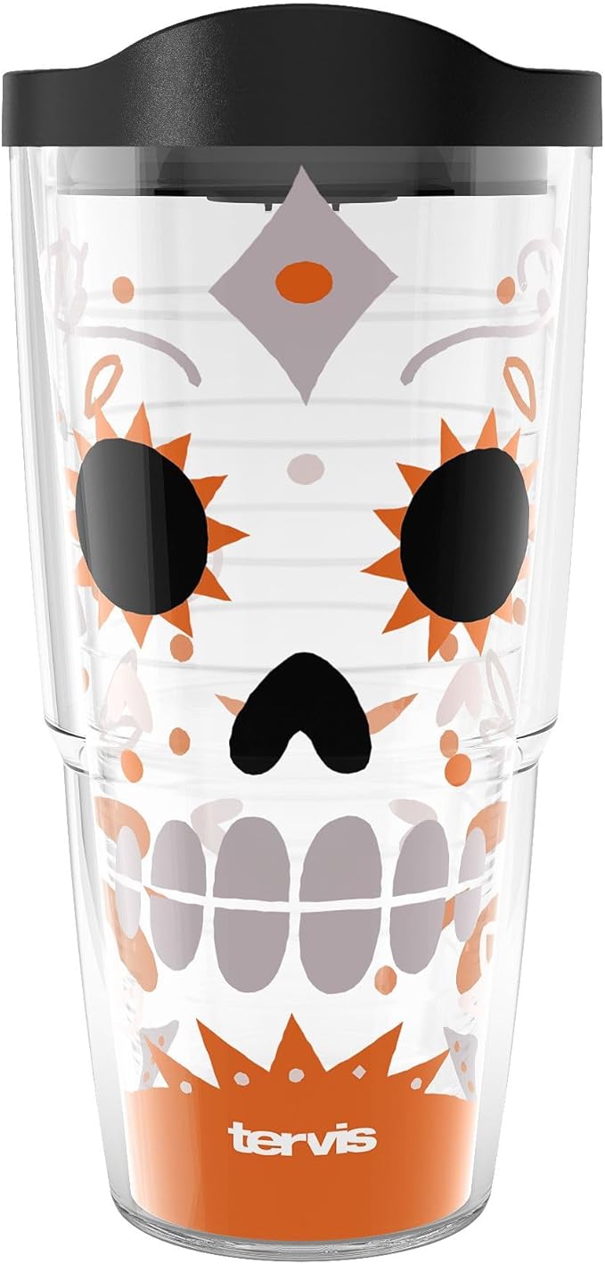 Tervis Super Sugar Skull Halloween Made in USA Double Walled Insulated Tumbler Travel Cup Keeps Drinks Cold & Hot, 24oz, Classic - sugar skull tumbler with straw