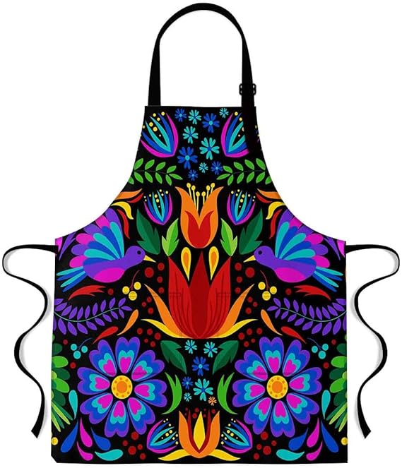 Mexican Flower Apron 33.4x27.5 In Kitchen Apron Mexican Ethnic Floral Embroidery Style Pattern Printed Apron GWQXTMN4 - sugar skull apron for women