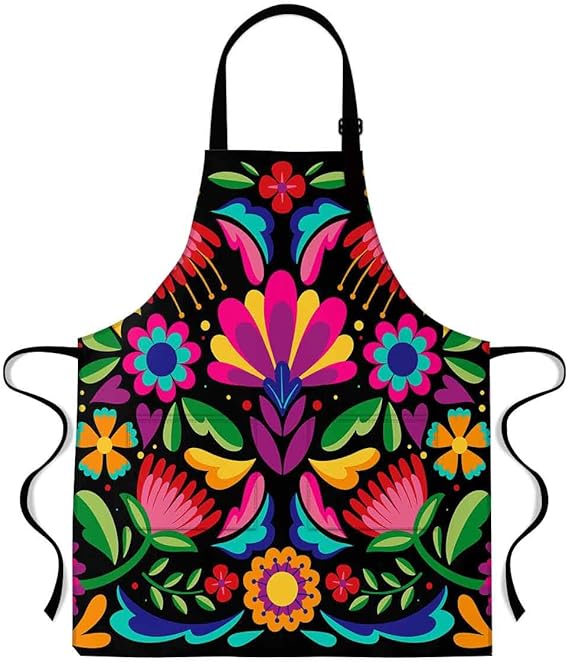 Mexican Floral Embroidery Style Printed Apron 33.4x27.5 In GWQXTMN2 - sugar skull apron for women