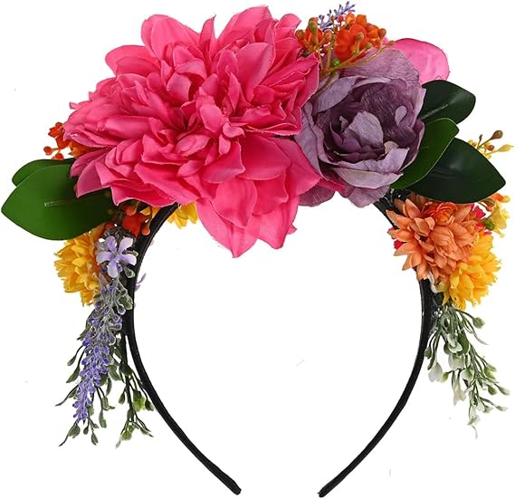 Vividsun Mexican Flower Crown Day of the dead Headpiece Party Fiesta Flower Headband - sugar skull flower crown