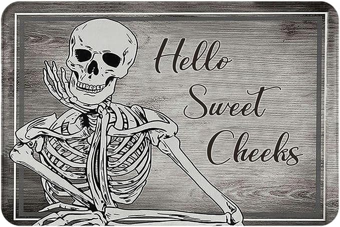 Skull Skeleton Bath Mat Grey Smile Non Slip Door Mat Rug Quick Dry Washable Halloween Shower Floor Mats for Bathroom Kitchen Dining Living Room Bedroom Outdoor 16"x24" - sugar skull toilet mat set