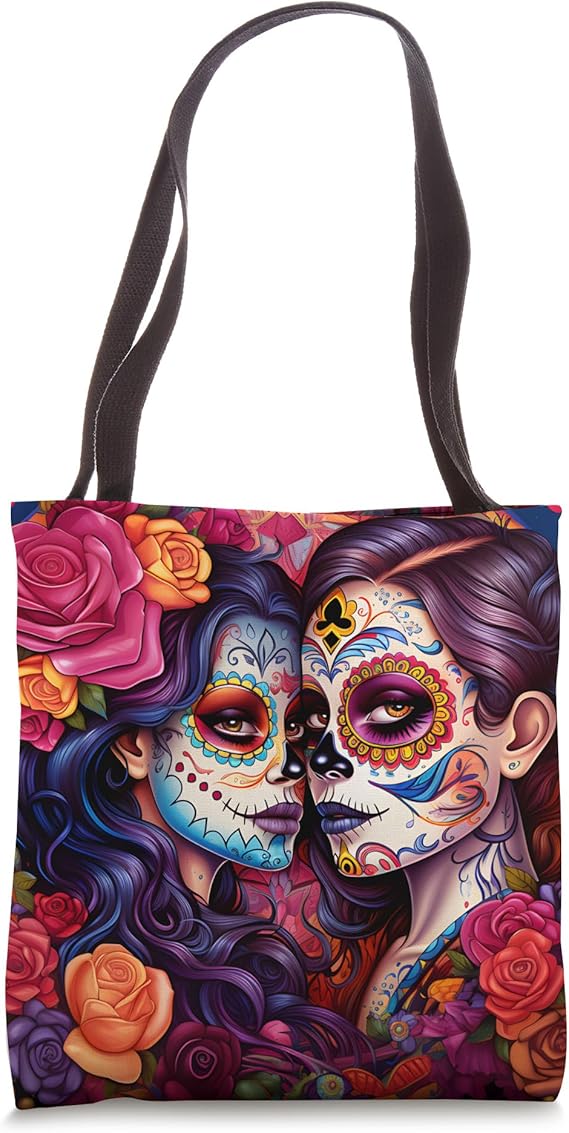 Sugar Skulls La Catrina Day of the Dead Two Women Floral Tote Bag - canvas sugar skull tote bag