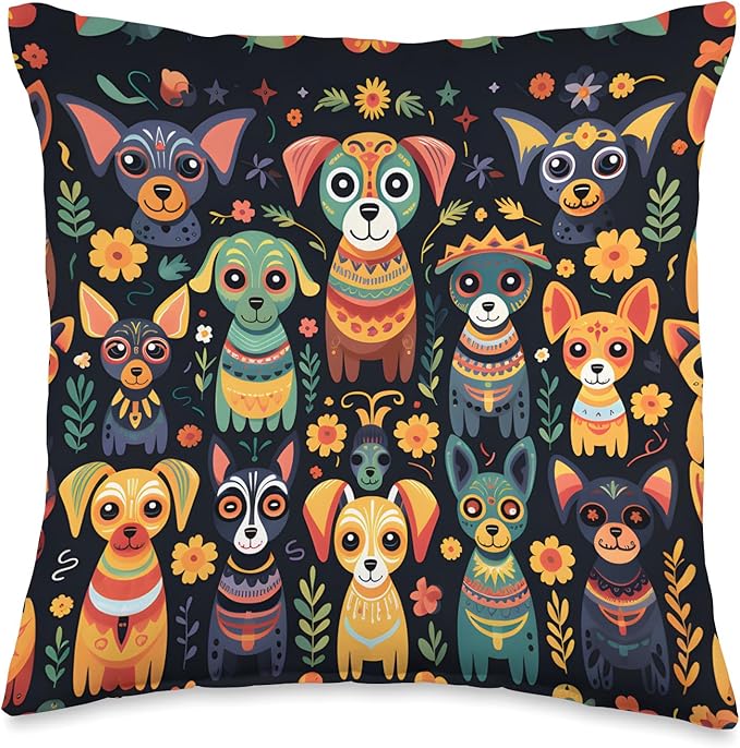 Sugar Skull Style Dogs Mexican Day of the Dead Festival Throw Pillow - sugar skull throw pillow