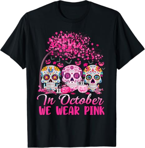 Halloween Breast Cancer Awareness Fall Autumn - sugar skull t-shirt womens