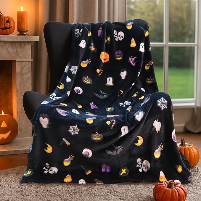 Gogreen Cozy Fleece Throw Blanket Halloween Decoration, Plush Ultra Soft Thick Flannel 300GSM Lightweight Travel Blankets for Couch Bed Sofa (Grey, 50x60 Inches) - U - sugar skull throw blanket