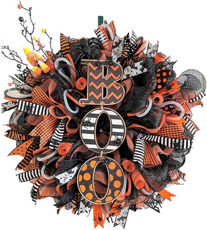 Ochine Artificial Skull & Ghost Wreath - Skeleton Welcome Sign for Haunted House Decor - sugar skull wreath for front door