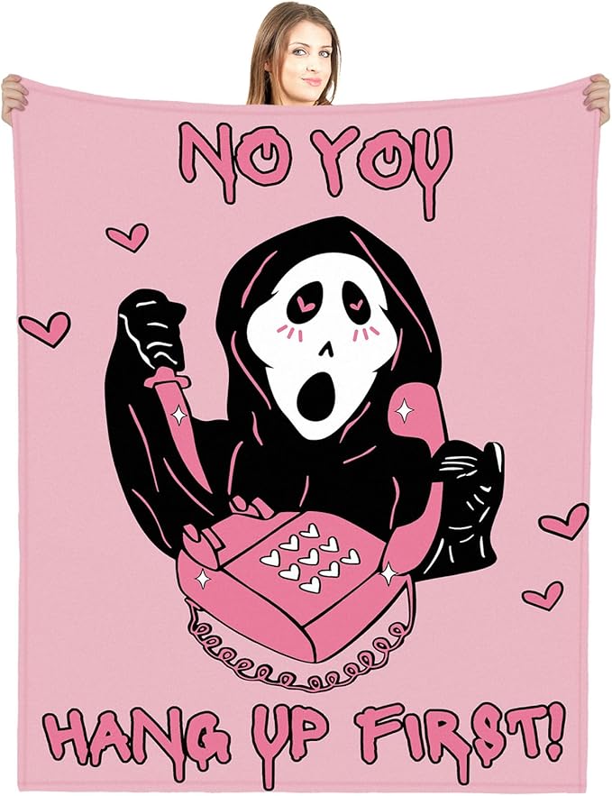 WILLBOND Pink Ghost Blanket 50 x 60 Inch Horror Skull Blanket No You Hang up Flannel Horror Valentine Gift for Bedroom Living Room Bed Sofa Couch - sugar skull throw blanket