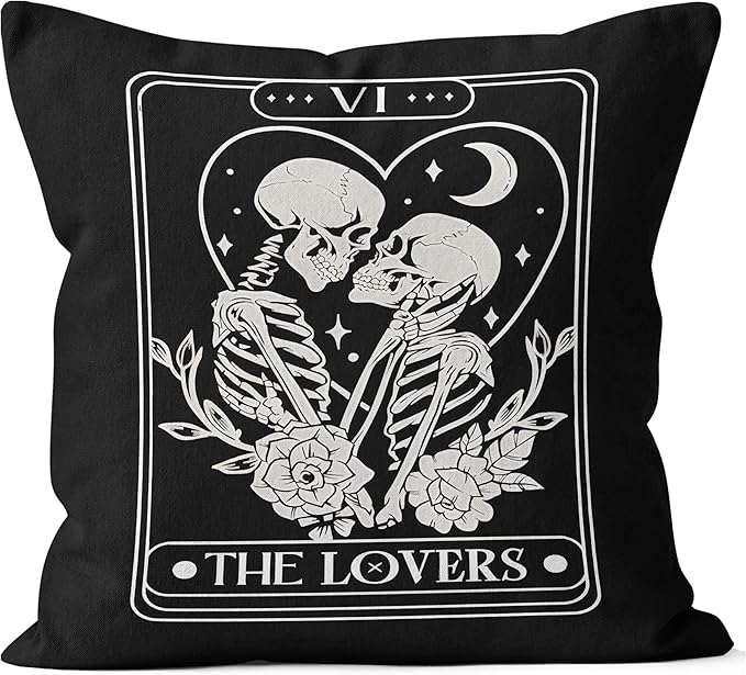 Halloween Gothic Pillow Covers 18x18, Skull Couple Decor Throw Pillow Covers for Bedroom Room Sofa Couch, Gothic Bride Valentines Skeleton Gifts - sugar skull throw pillow