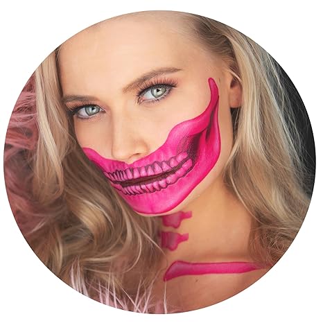 2 x Fantastic Plastic pink Skull Face, Temporary Tattoo, Halloween Costume for Women and Men, Adult - sugar skull temporary tattoo