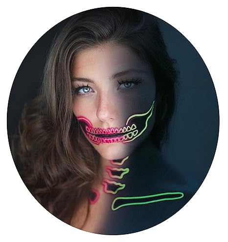 2 x Neon Skull Face Pink Temporary Tattoo, Halloween Costume for Women and Men, Adult, Glow in the Dark - sugar skull temporary tattoo