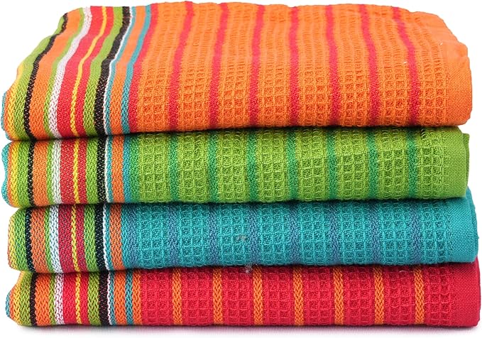 TEXAS LINEN CO. Kitchen Dish Towels, 100% Cotton Salsa Towels, Set of 4 (16x28 Inches), Multi Purpose Cooking Drying Restaurant Bar Cleaning Cloth Napkin, Highly Absorbent, Lint Free, Multi-Color - sugar skull beach towel