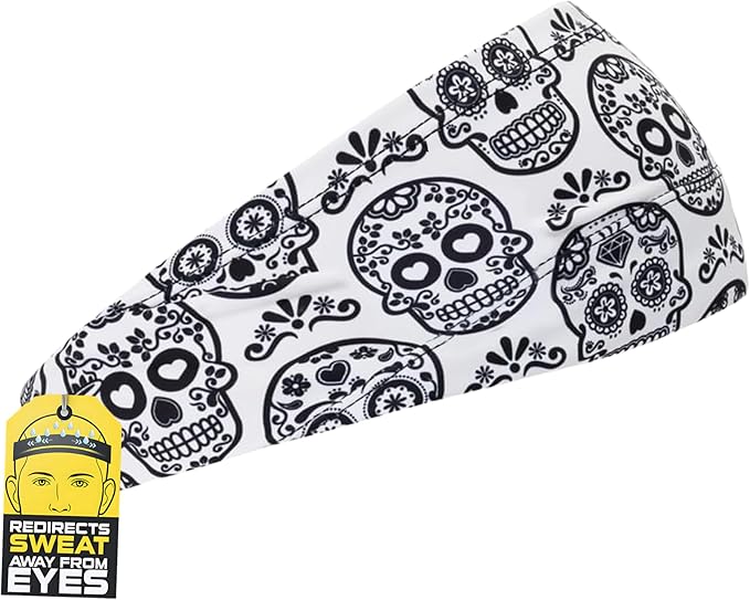 Halo Headband Bandit - 4" Wide Pullover Sweatband for Both Women and Men - sugar skull flower crown