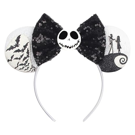 Halloween Mouse Ears Headband Pumpkin Ghost Skull Bat Hairband Sequin Bow Hair Hoop Headpiece for Party Favors - sugar skull flower crown
