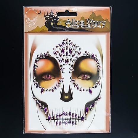 Halloween Sugar Skull Face Gems Stickers - Day of The Dead Rhinestone Crystals - Festival Rave Temporary Tattoos - Stick on for Cosplay Party - sugar skull flower crown