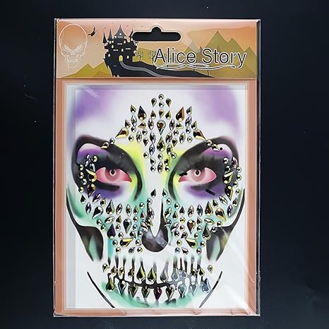 Halloween Sugar Skull Face Gems Stickers - Day of The Dead Rhinestone Crystals - Festival Rave Temporary Tattoos - Stick on for Cosplay Party - sugar skull makeup kit