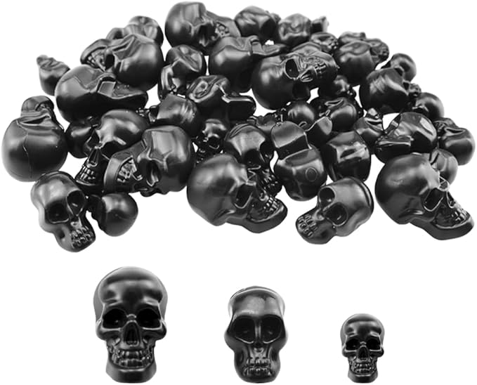 40 Counts Black Skull Mini Plastic Skull Heads Decor Halloween Skeleton Head for Crafts Bar Home Table Party Decorations - sugar skull figurine collectible