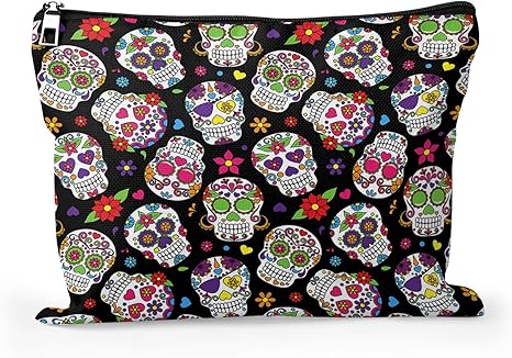 Sugar Skulls Makeup Bag Travel Large Day Dead Cosmetic Bag Organizer toiletry Essentials Jewelry Skincare Zipper Bag Gift For Women -10×8 inch - sugar skull handbags for sale