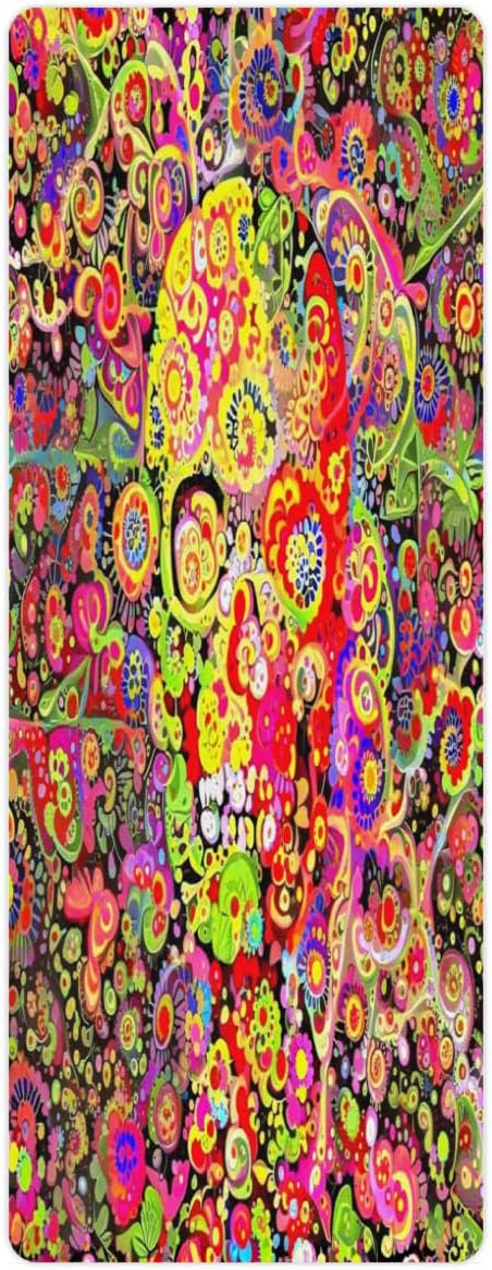 Tribal Flower Skull Yoga Mat Folding Travel Fitness & Exercise Mat with Carrying Bag Non-Slip Lightweight Travel Yoga Mat for Women Pilates 72"L × 26.8” W × 2 Mm Thick - sugar skull yoga mat
