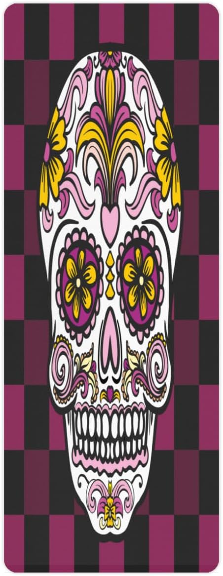 Mexican Sugar Skull Yoga Mat Folding Travel Fitness & Exercise Mat with Carrying Bag Non-Slip Lightweight Travel Yoga Mat for Women Pilates 72"L × 26.8” W × 2 Mm Thick - sugar skull yoga mat