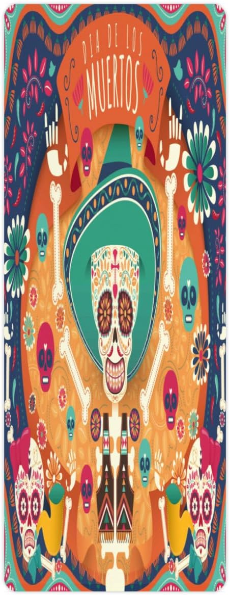 Small Skull Yoga Mat Folding Travel Fitness & Exercise Mat with Carrying Bag Non-Slip Lightweight Travel Yoga Mat for Women Pilates 72"L × 26.8” W × 2 Mm Thick - sugar skull yoga mat