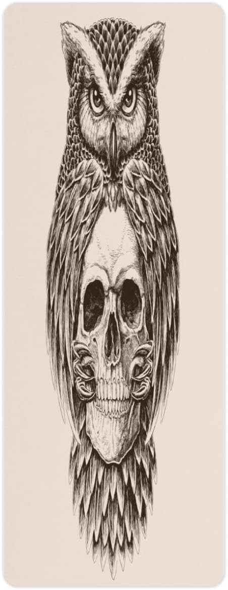 Owl Holding Skull Yoga Mat Folding Travel Fitness & Exercise Mat with Carrying Bag Non-Slip Lightweight Travel Yoga Mat for Women Pilates 72"L × 26.8” W × 2 Mm Thick - sugar skull yoga mat