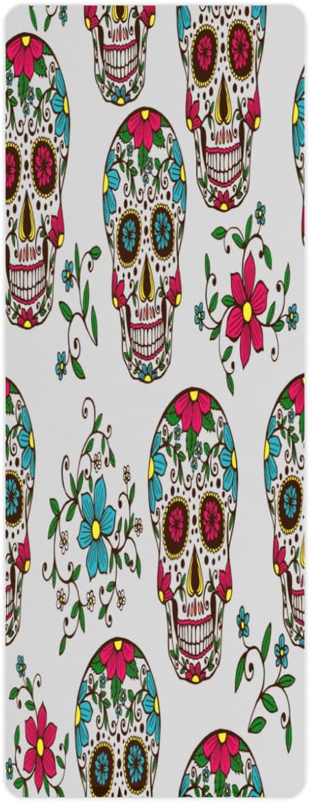 Death Sugar Skull Yoga Mat Folding Travel Fitness & Exercise Mat with Carrying Bag Non-Slip Lightweight Travel Yoga Mat for Women Pilates 72"L × 26.8” W × 2 Mm Thick - sugar skull yoga mat