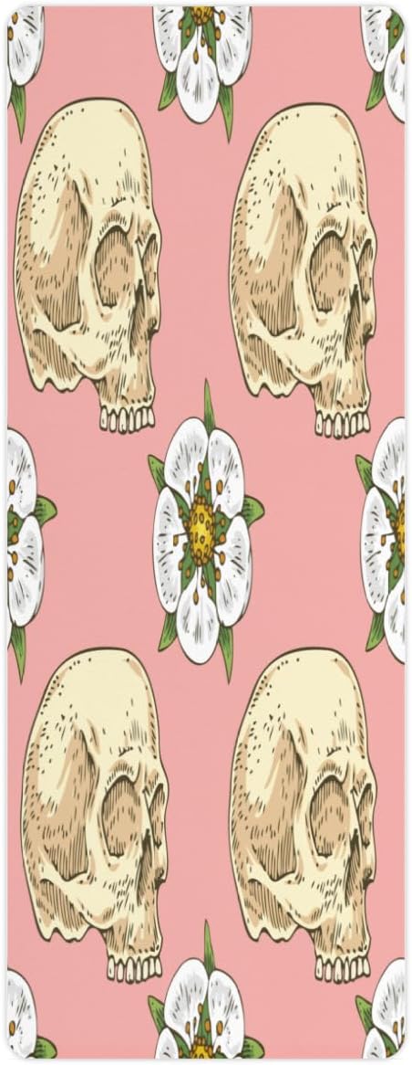 Skull White Flower Yoga Mat Folding Travel Fitness & Exercise Mat with Carrying Bag Non-Slip Lightweight Travel Yoga Mat for Women Pilates 72"L × 26.8” W × 2 Mm Thick - sugar skull yoga mat