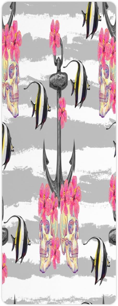 Sugar Skull Yoga Mat Folding Travel Fitness & Exercise Mat with Carrying Bag Non-Slip Lightweight Travel Yoga Mat for Women Pilates 72"L × 26.8” W × 2 Mm Thick - sugar skull yoga mat