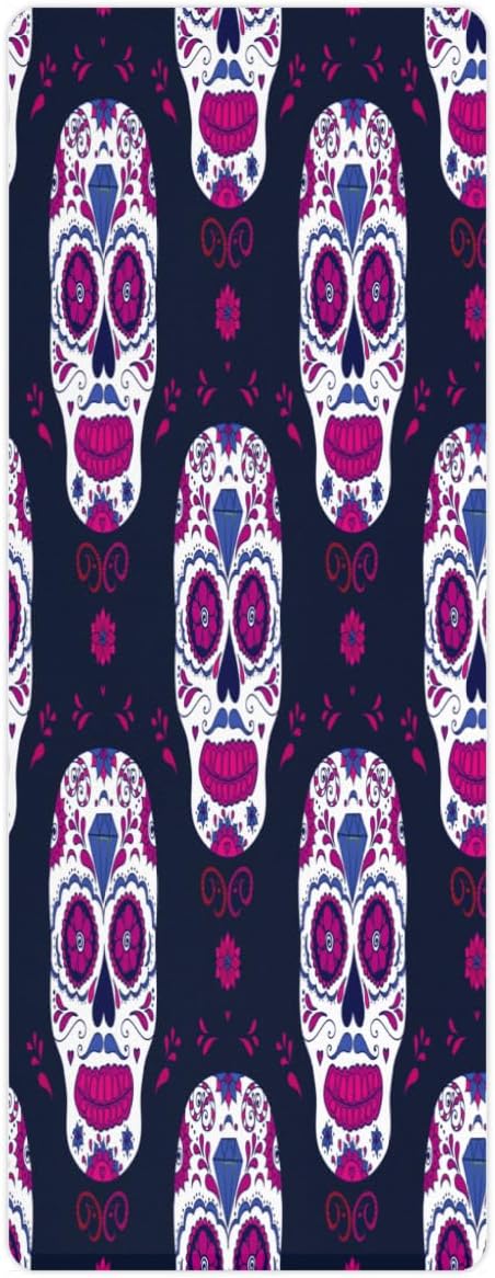 Pink Sugar Skull Yoga Mat Folding Travel Fitness & Exercise Mat with Carrying Bag Non-Slip Lightweight Travel Yoga Mat for Women Pilates 72"L × 26.8” W × 2 Mm Thick - sugar skull yoga mat