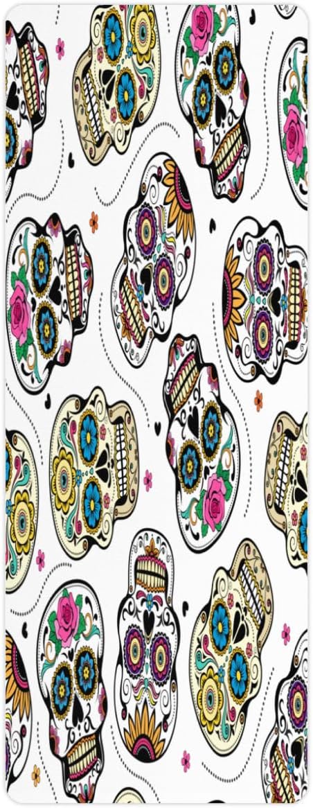 Line Skull Yoga Mat Folding Travel Fitness & Exercise Mat with Carrying Bag Non-Slip Lightweight Travel Yoga Mat for Women Pilates 72"L × 26.8” W × 2 Mm Thick - sugar skull yoga mat